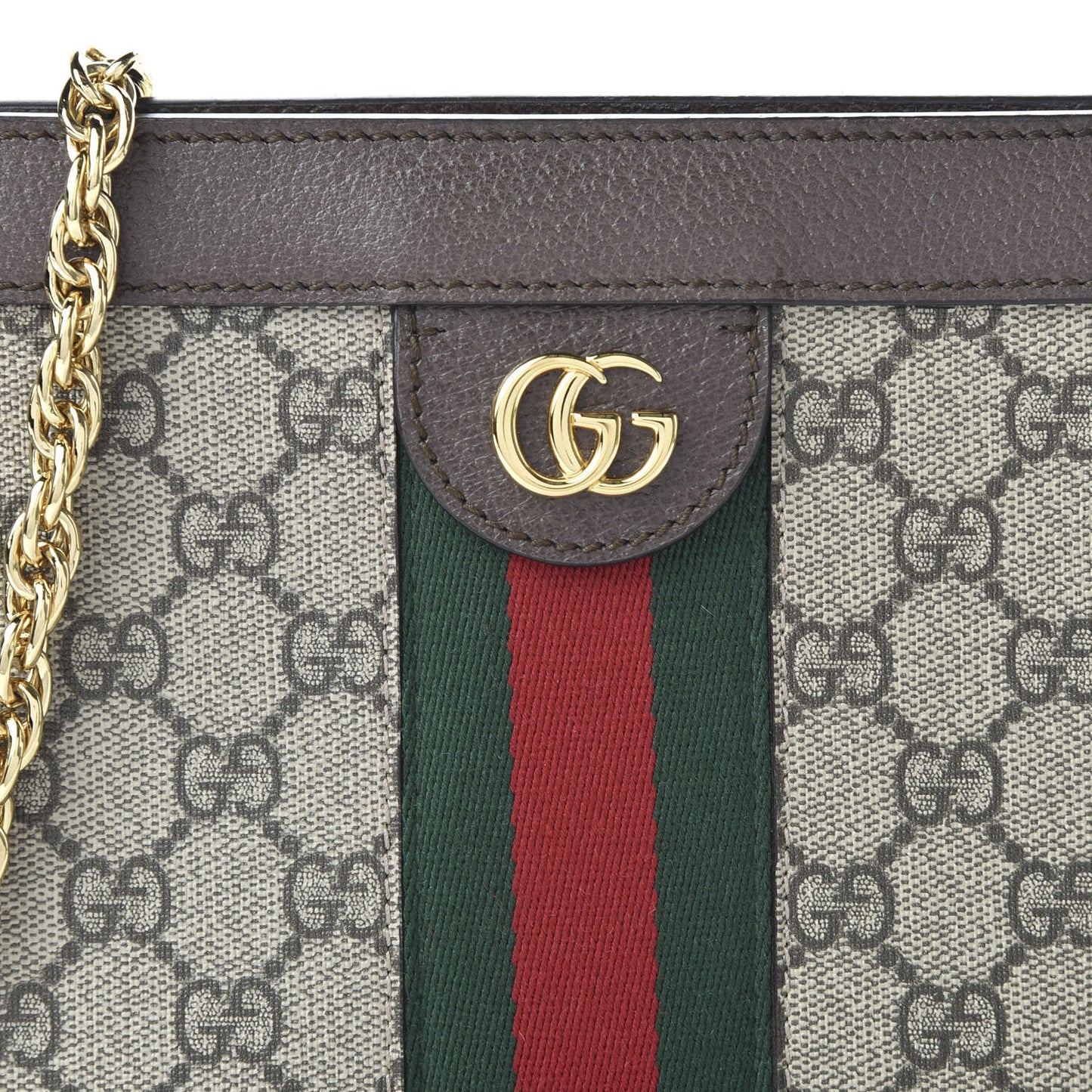 GG Supreme Monogram Web Small Ophidia Chain Shoulder Bag Brown