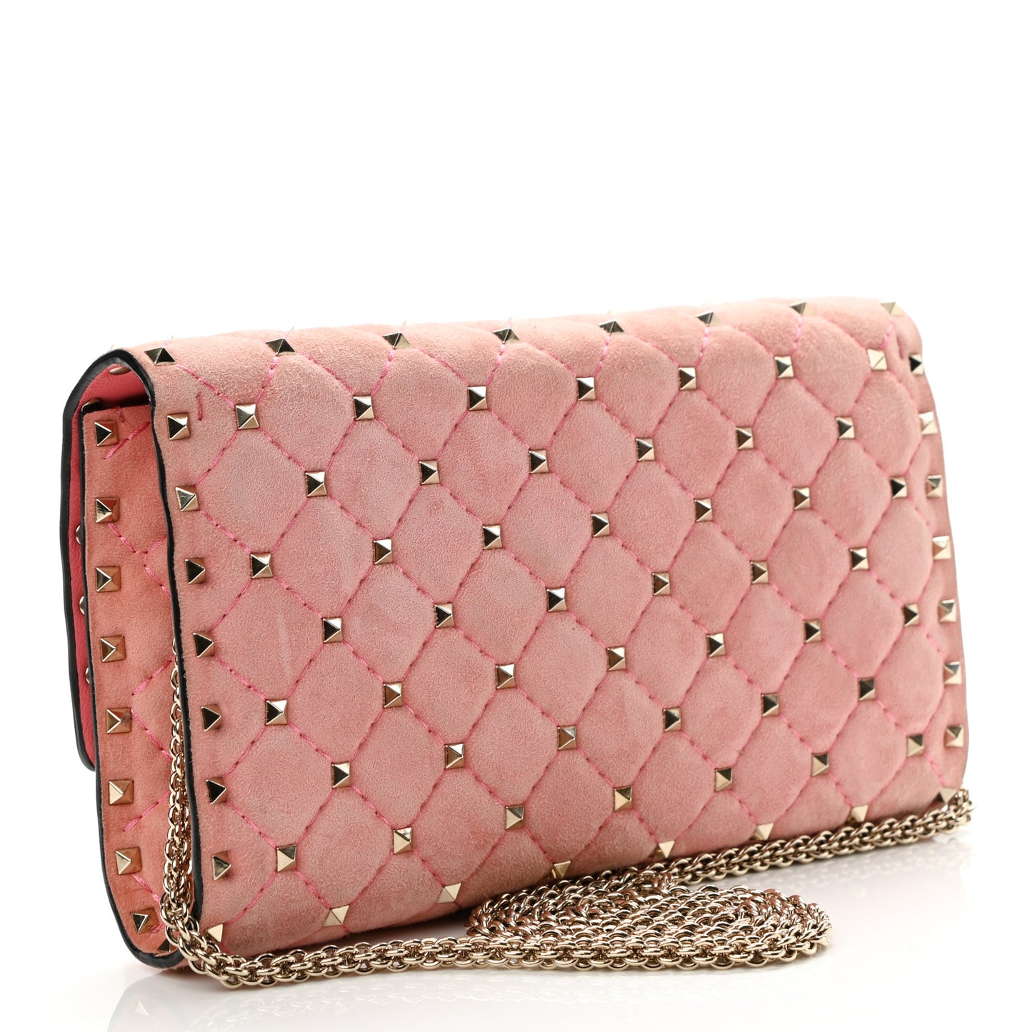 Suede Rockstud Spike Wallet on Chain Paradise Rose