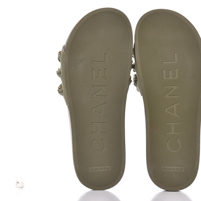 Chanel Canvas Chain Flat Sandals 37 Khaki 8 of 13