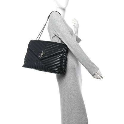 Saint Laurent Calfskin Y Quilted Monogram Large Loulou Chain Satchel Black 2 of 11