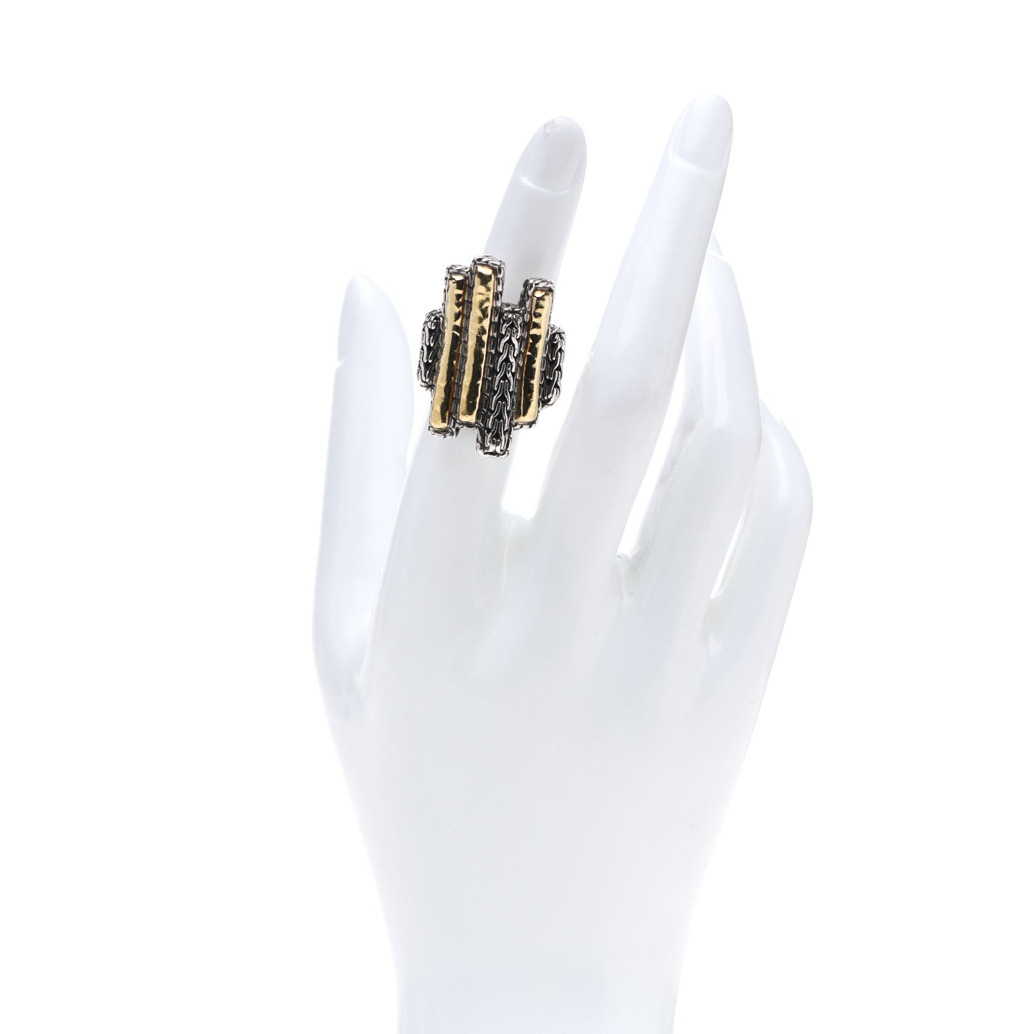 John Hardy Sterling Silver 22K Yellow Gold Hammered Palu Ring 52 6 2 of 6