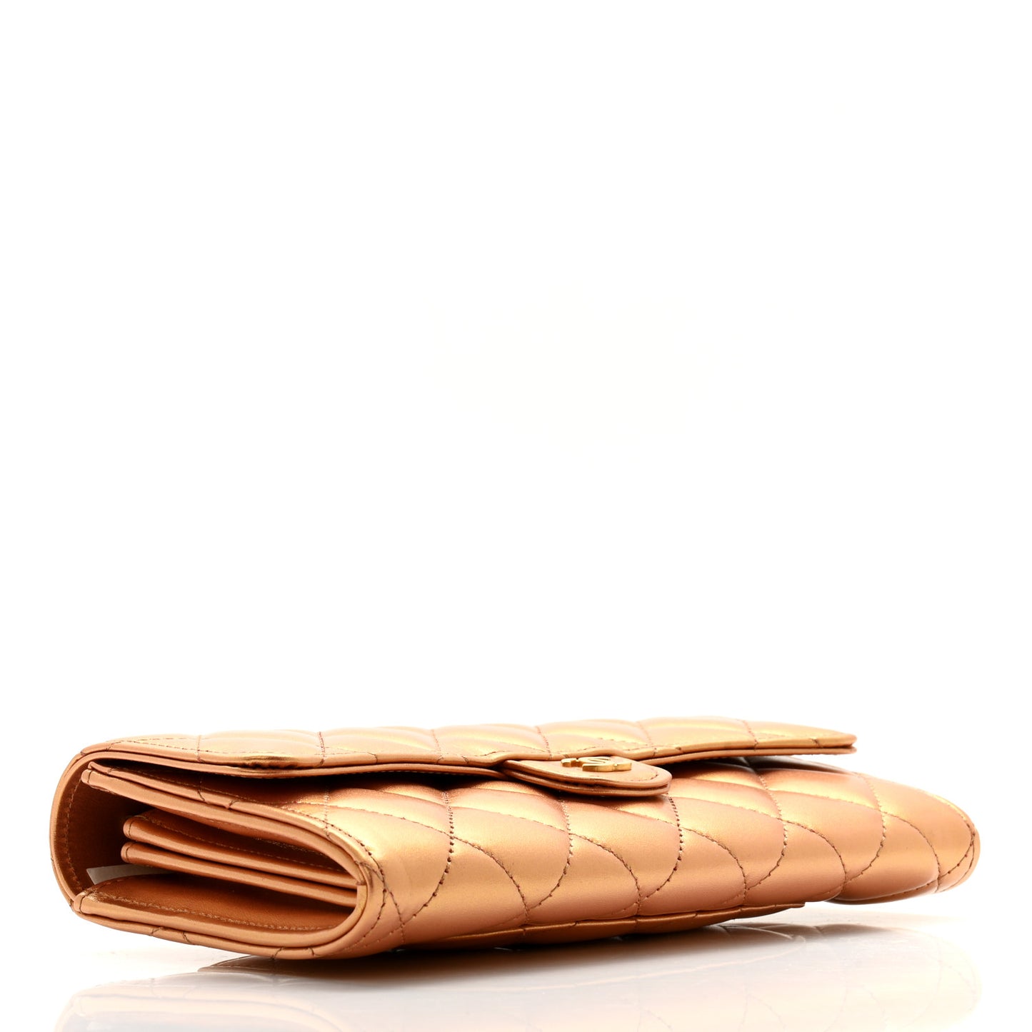 Metallic Lambskin Quilted Large Gusset Flap Wallet Golden