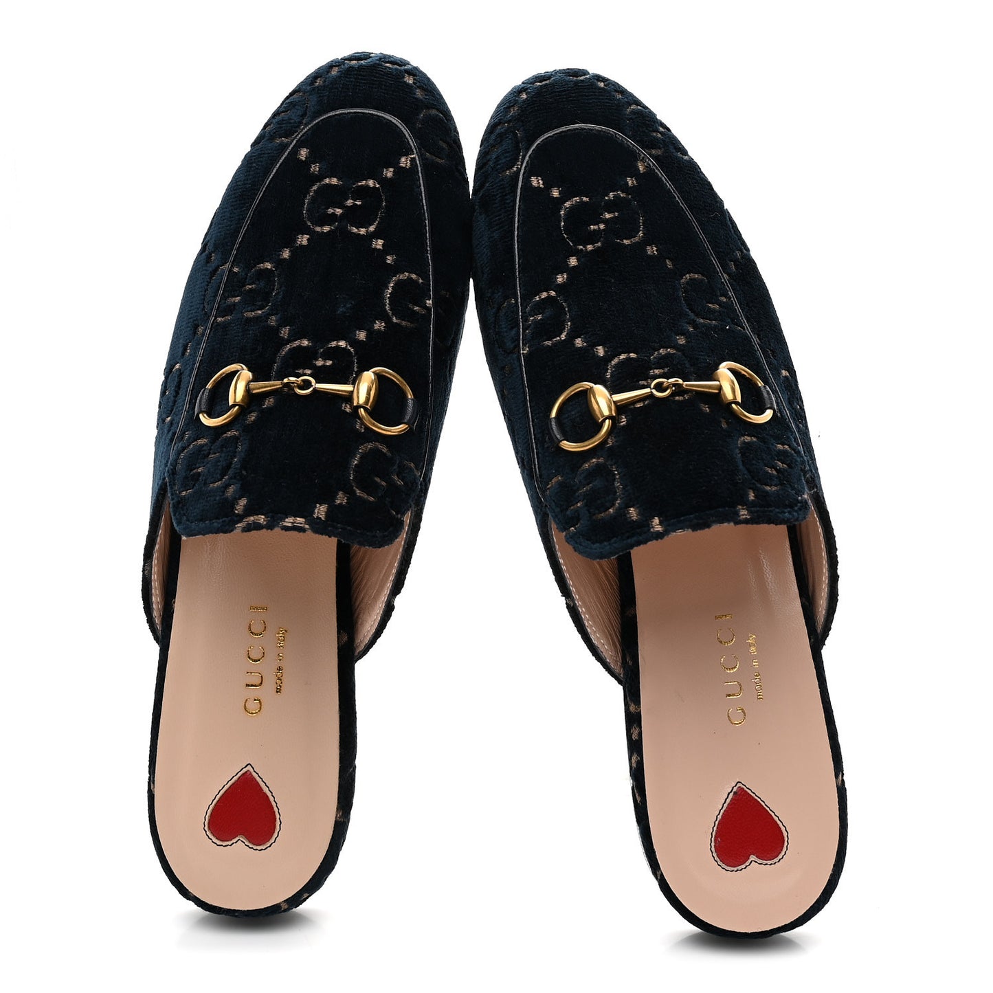 Velvet GG Monogram Womens Princetown Slippers 37 Blue Beige