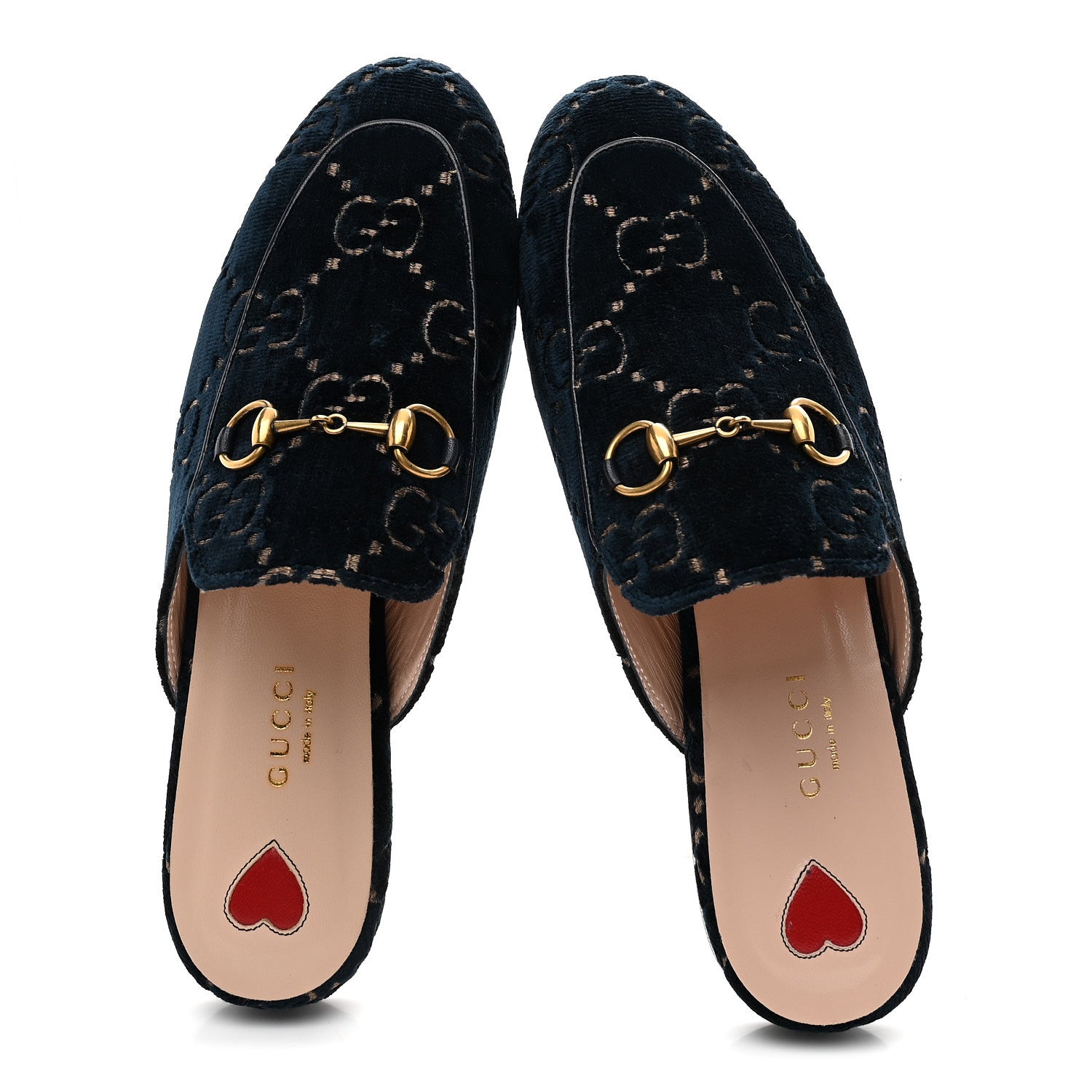Gucci Velvet GG Monogram Womens Princetown Slippers 37 Blue Beige 2 of 10