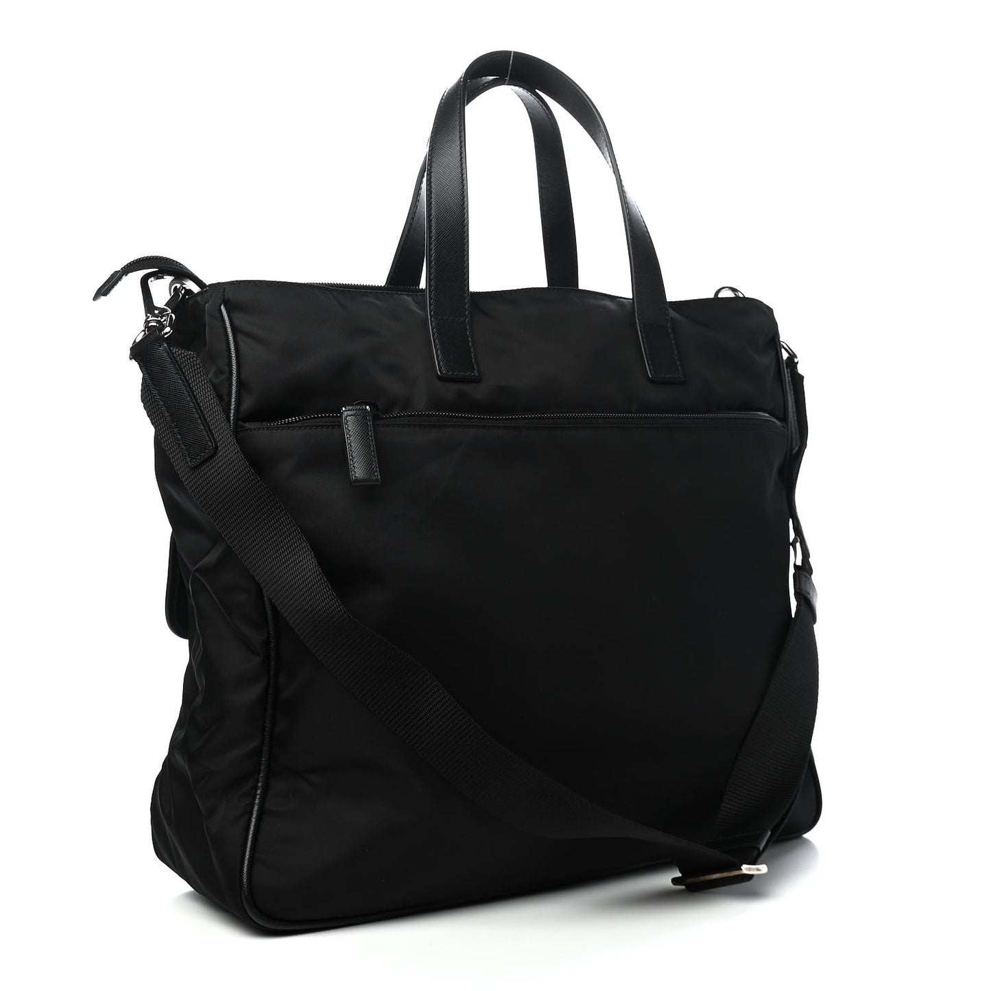 Nylon Saffiano Front Pocket Tote Black