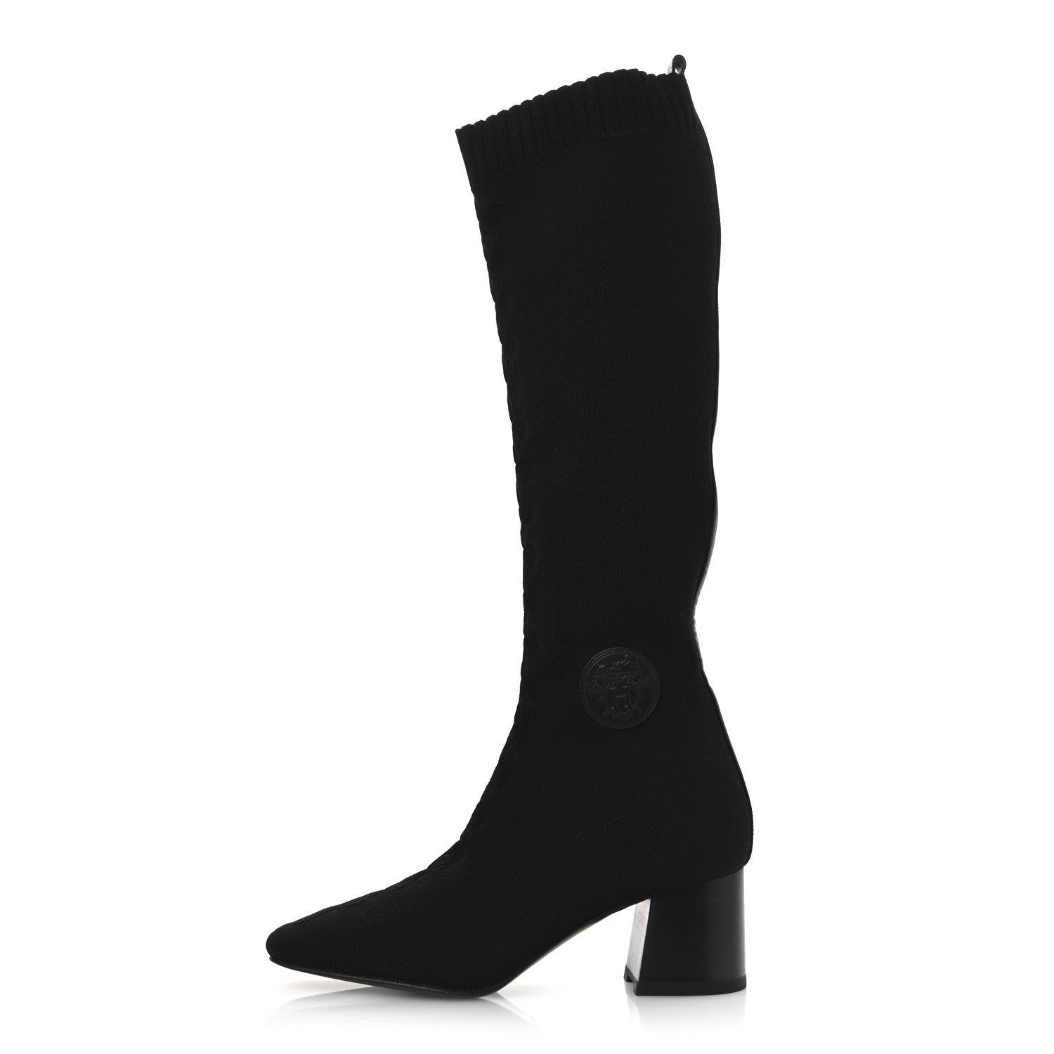 Hermes Knit Calfskin Fontaine 60 Boots 37.5 Black 1 of 11