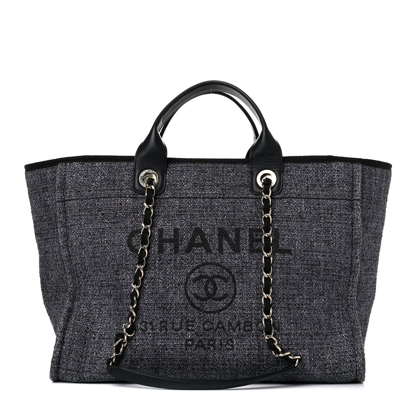 Woven Straw Raffia Medium Deauville Tote Grey