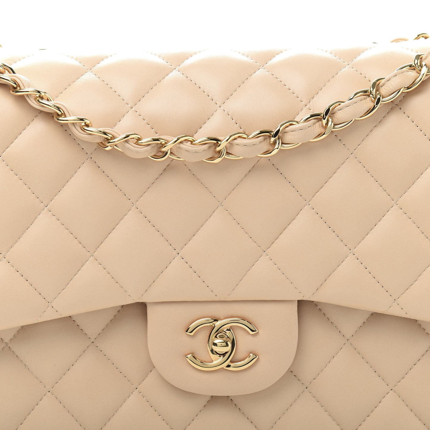 Lambskin Quilted Jumbo Double Flap Beige Clair