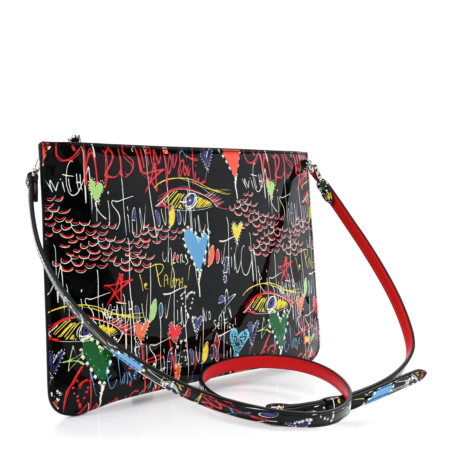 Christian Louboutin Patent Loubitag Loubiclutch Graffiti Clutch Black 3 of 8
