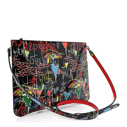 Christian Louboutin Patent Loubitag Loubiclutch Graffiti Clutch Black 3 of 8