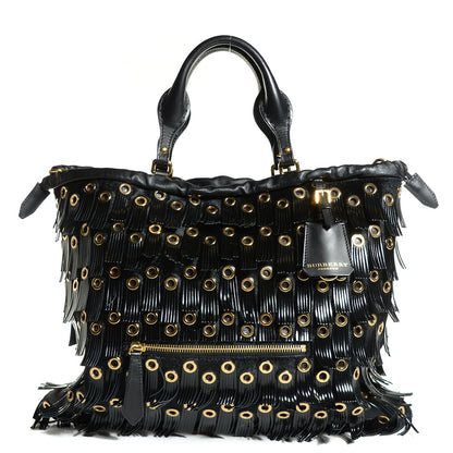 Burberry Calf Hair Patent Grommet Fringe Big Crush Tote Black 1 of 15