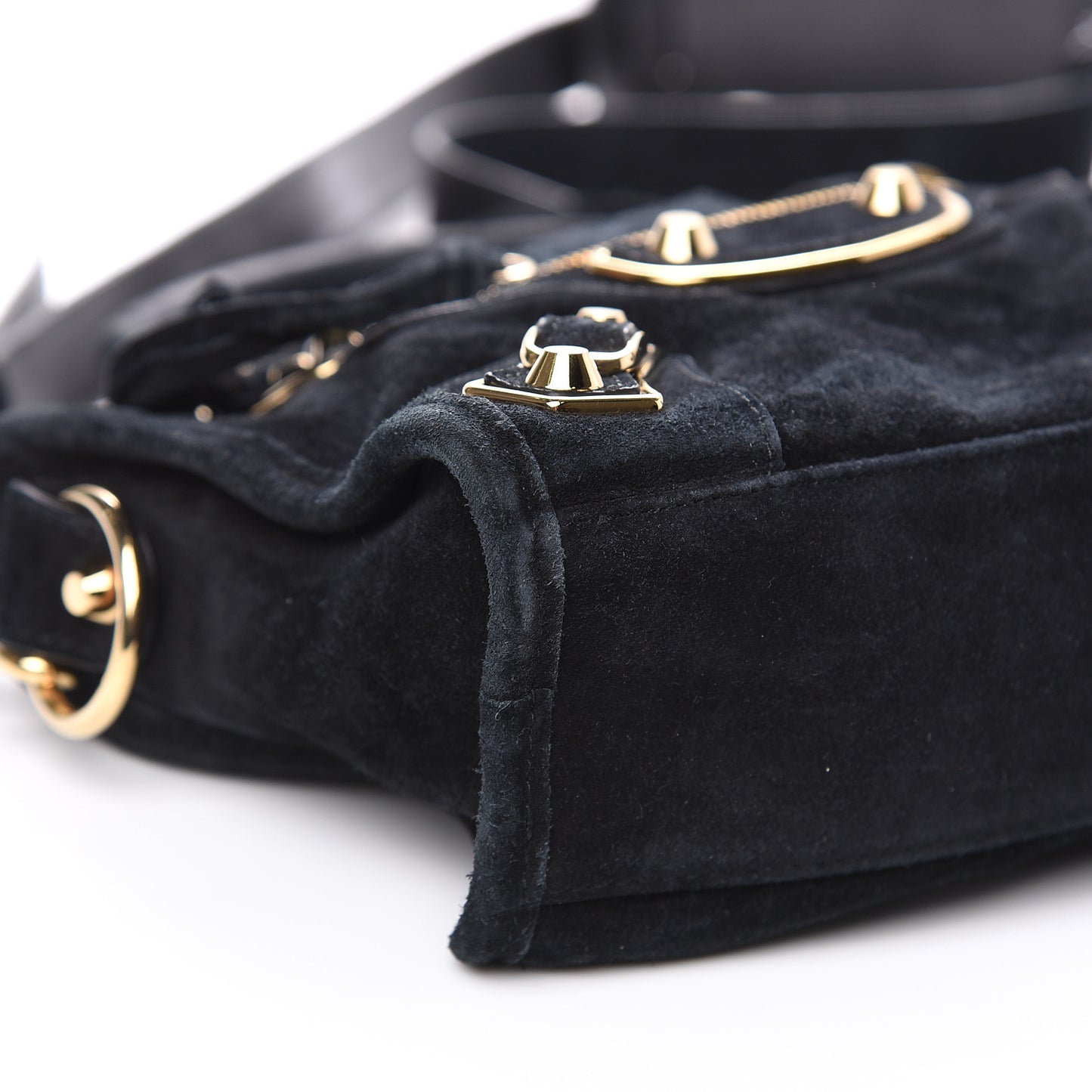 Baby Daim Suede Gold Metallic Edge Hardware Mini City Black