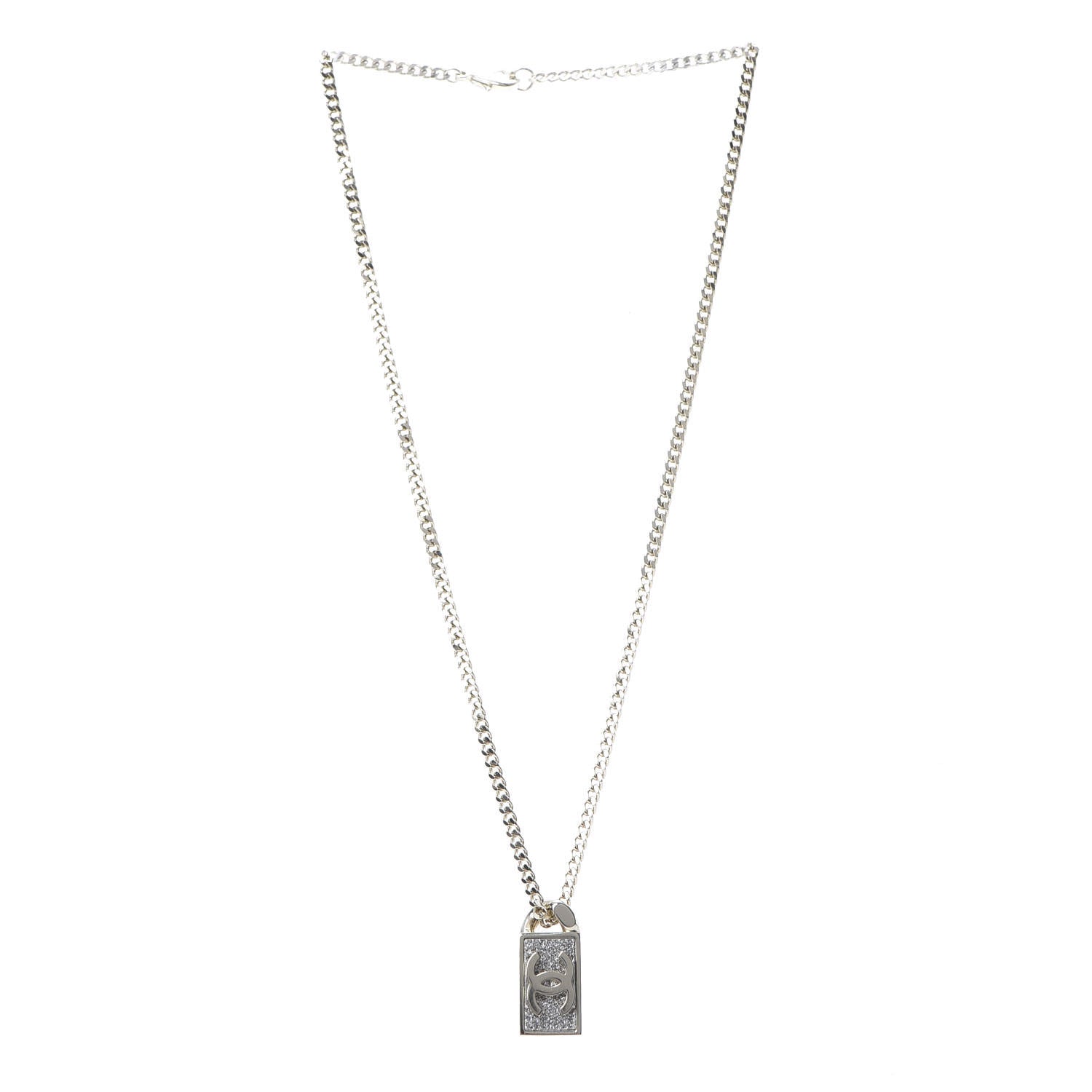 Chanel Crystal Dog Tag Charm Necklace Gold 3 of 4