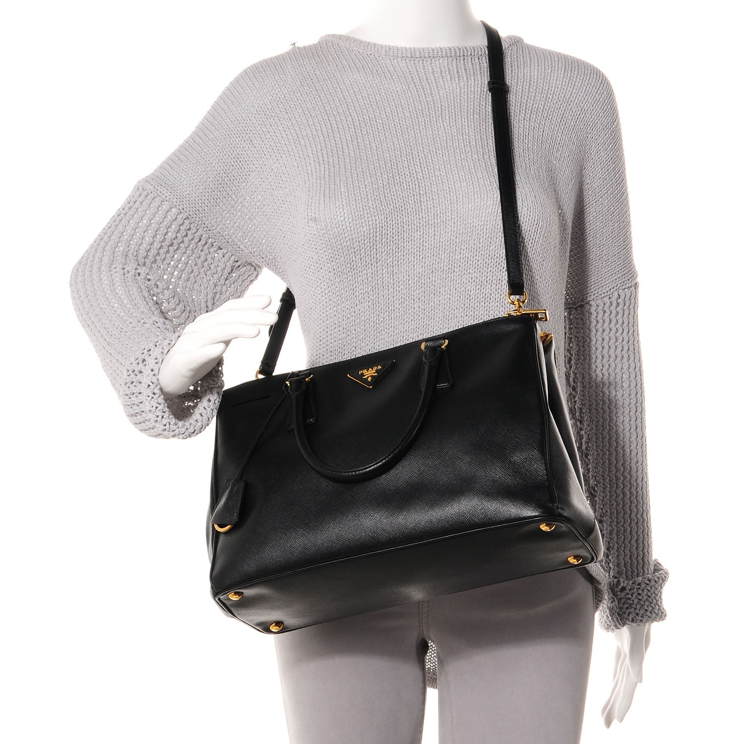 Prada Saffiano Lux Double Zip Medium Tote Nero Black 2 of 10