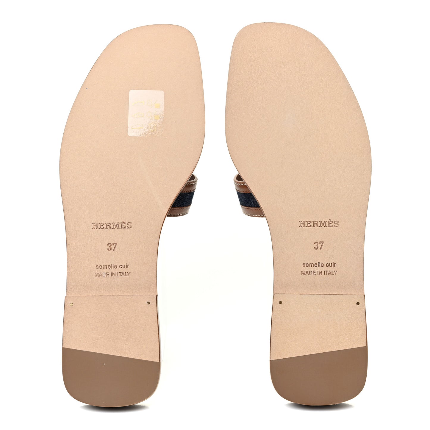 Calfskin Denim Oran Sandals 37 Bleu Brut Gold