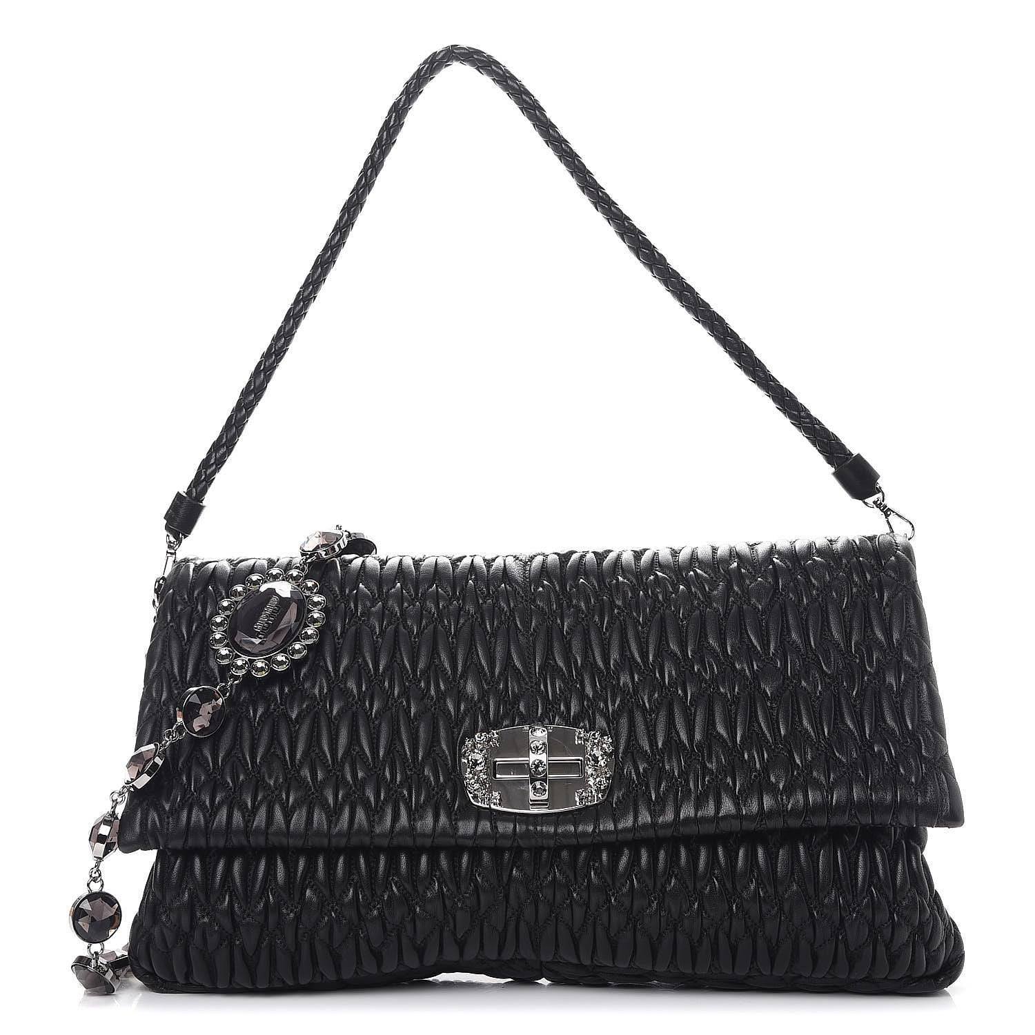 Miu Miu Nappa Matelasse Crystal Flap Clutch Black 1 of 9