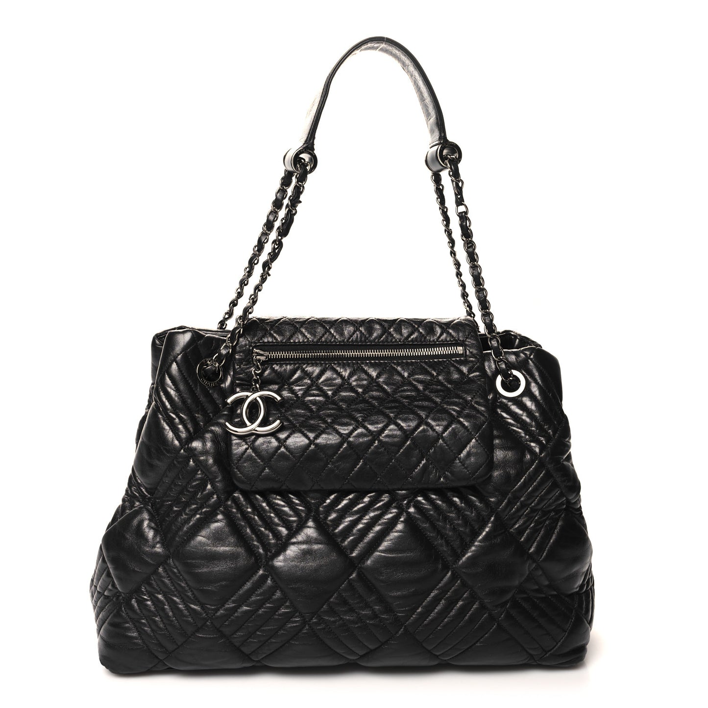 Lambskin Quilted In Out Flap Tote Black