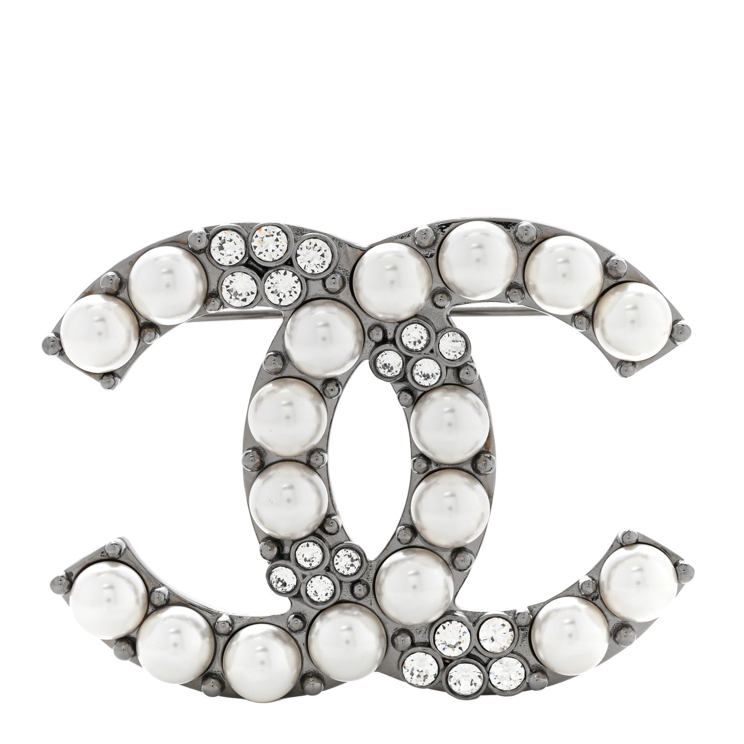 Chanel Pearl Crystal CC Brooch Ruthenium 1 of 5