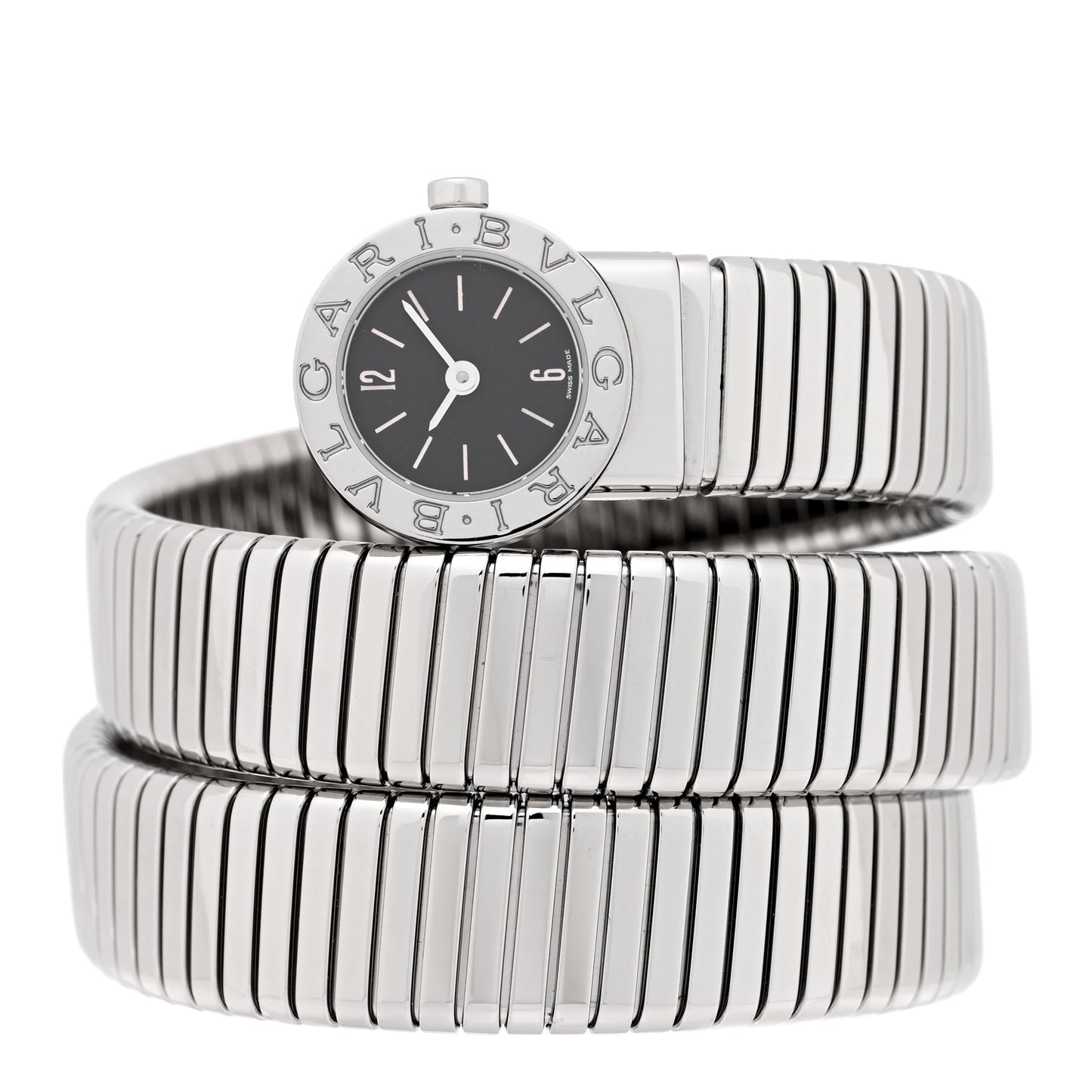 Stainless Steel 19mm Serpenti Tubogas Double Spiral Quartz Watch Black