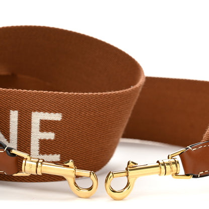 Celine Jacquard Wool Logo Long Strap Tan White 3 of 6