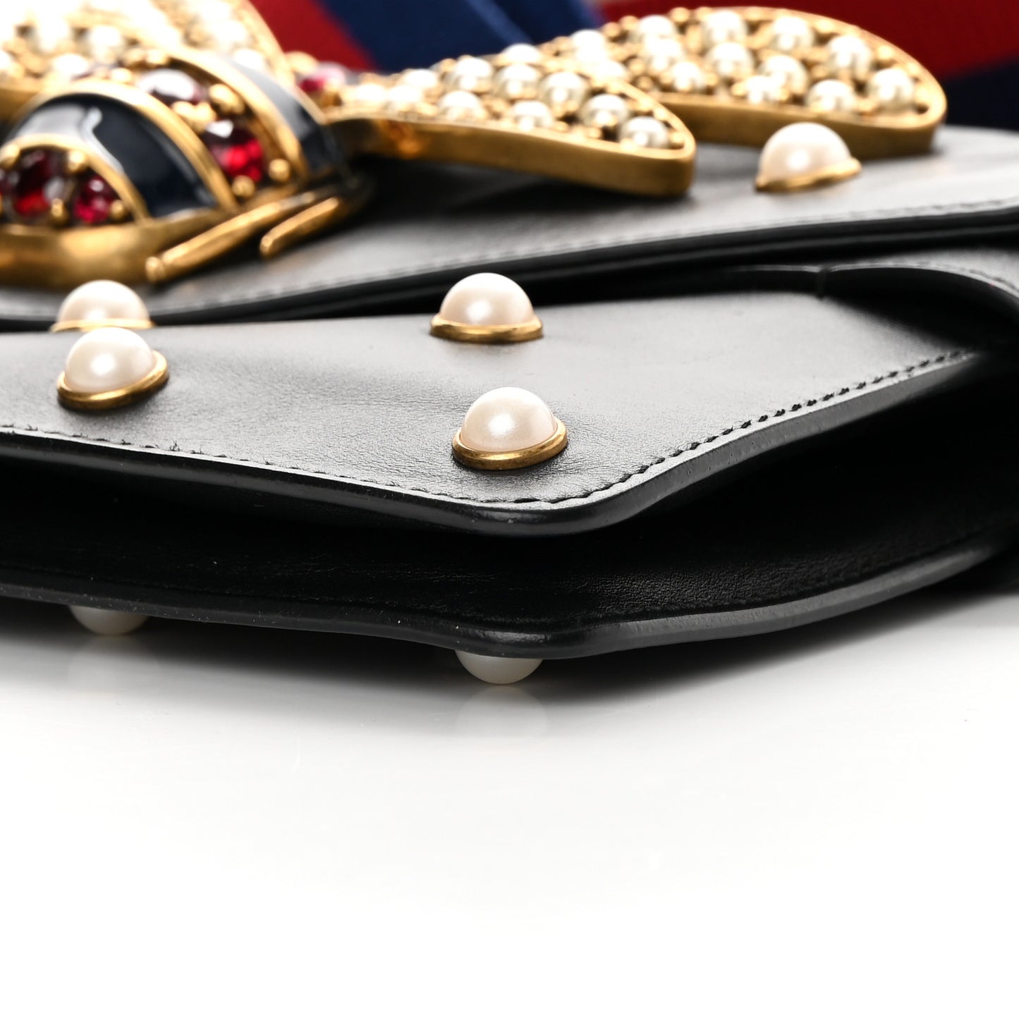 Nappa Pearl Studded Mini Queen Margaret Broadway Shoulder Bag Black