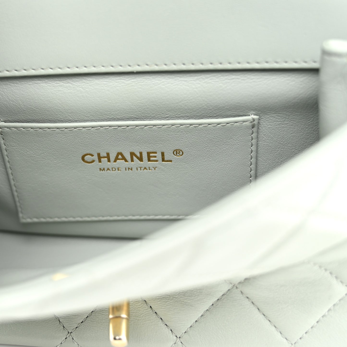 Lambskin Enamel Strass Quilted Mini Paris Monaco Flap Light Grey