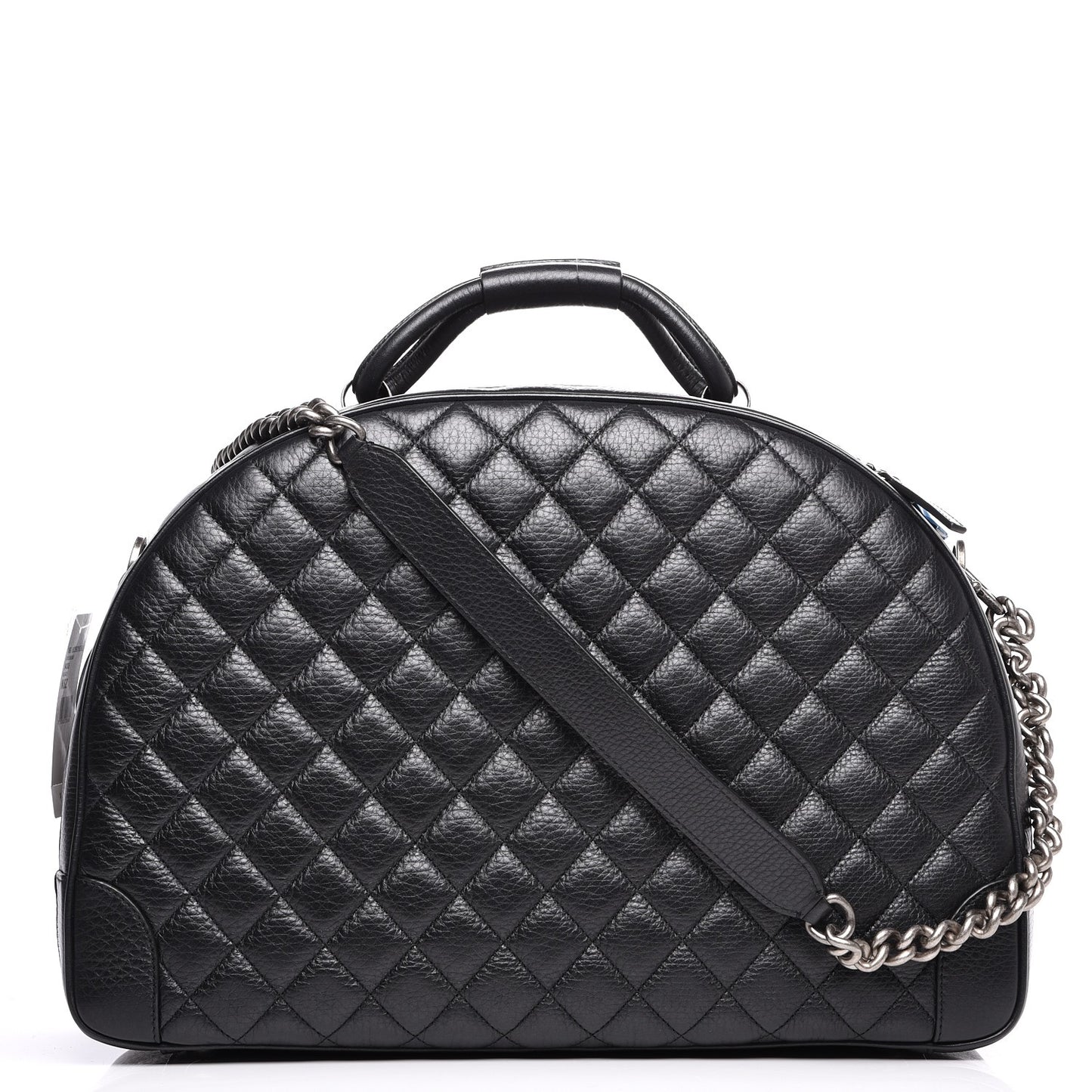 Calfskin Quilted Large Airlines Round Trip Bowling Bag Black