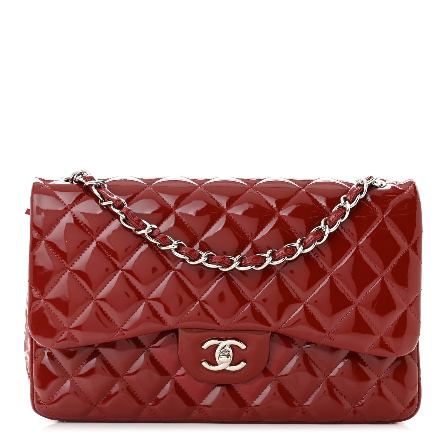 Patent Calfskin Quilted Jumbo Double Flap Red