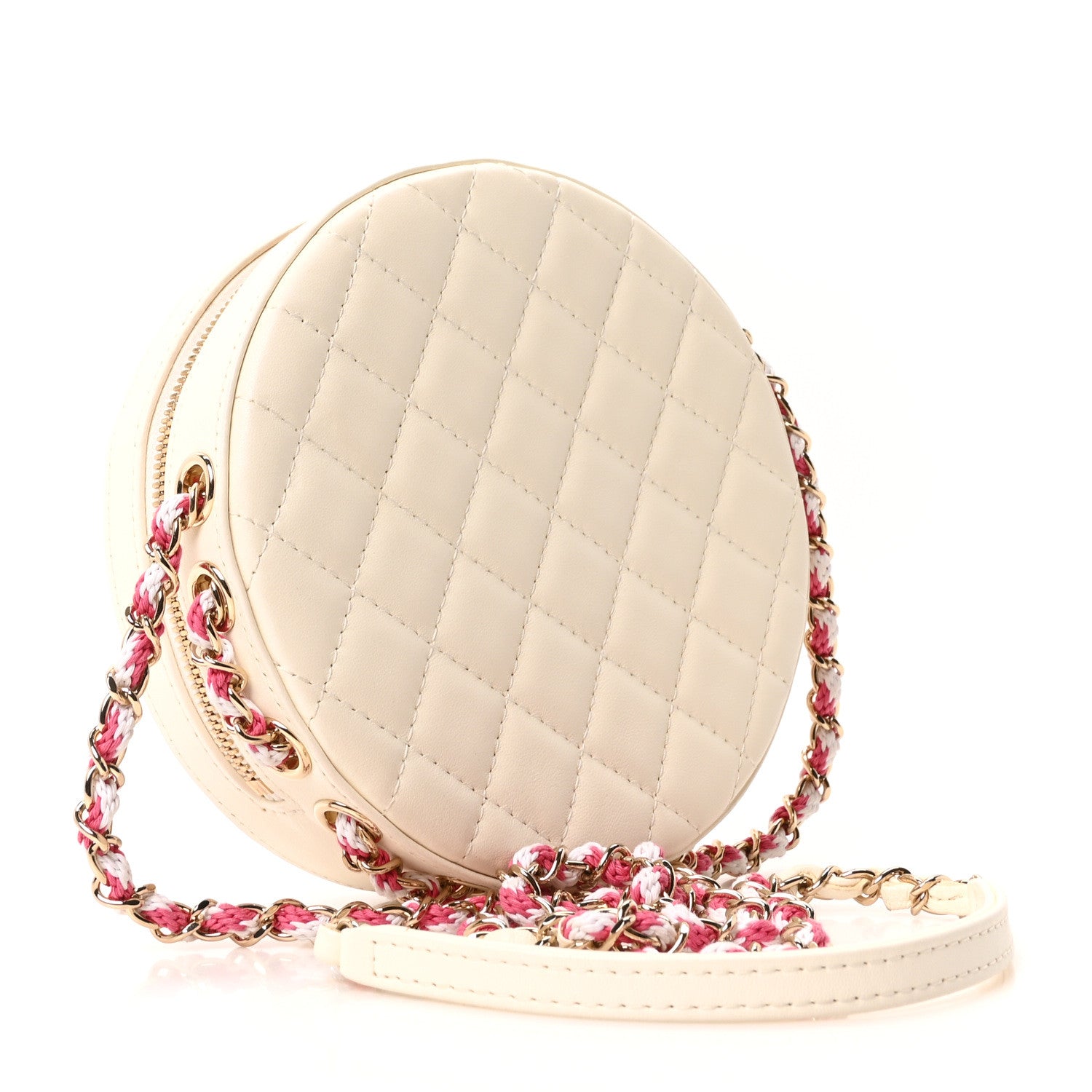 Chanel Lambskin Coco Lifesaver Round Bag Pink White 3 of 10