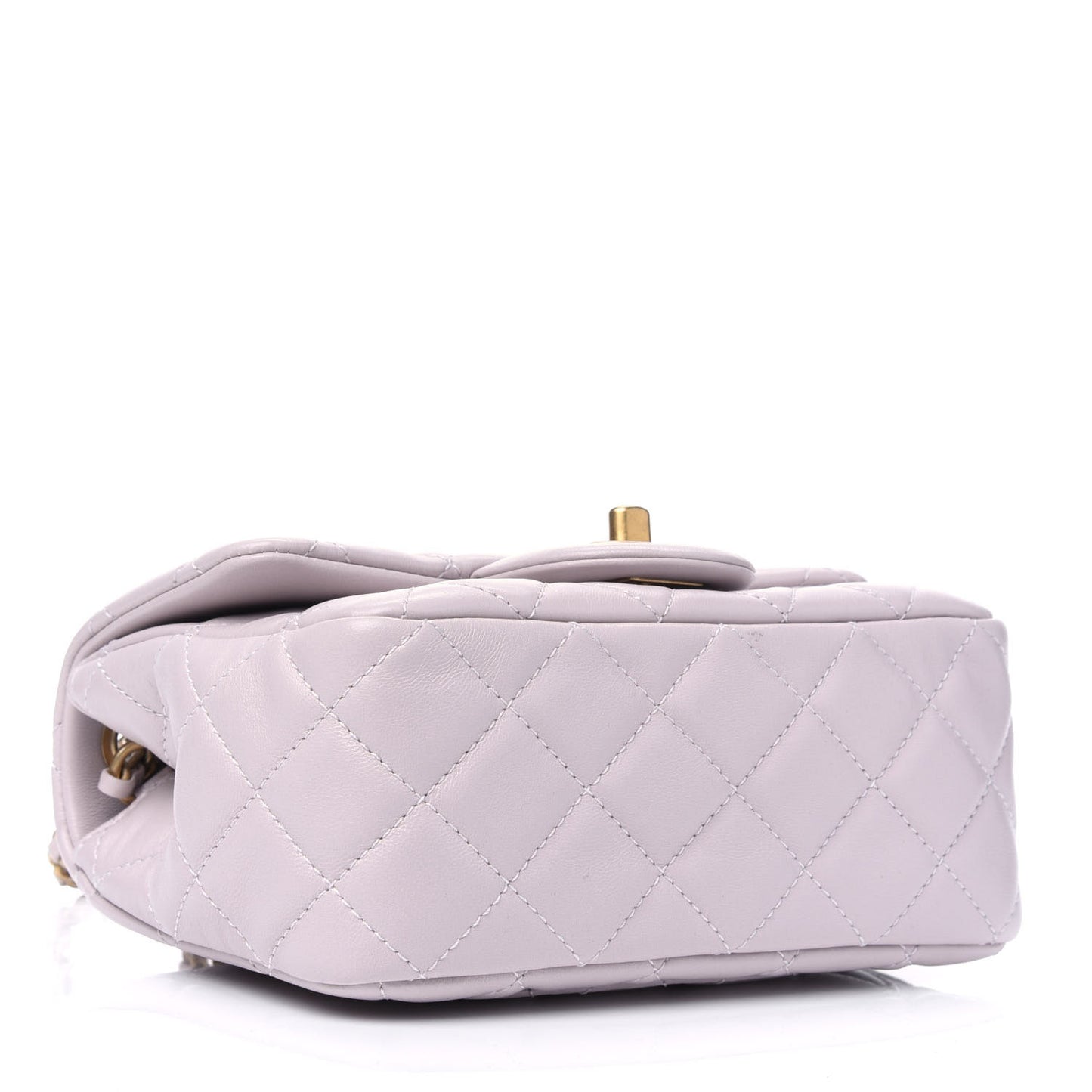 Lambskin Quilted Mini Pearl Crush Flap Light Purple