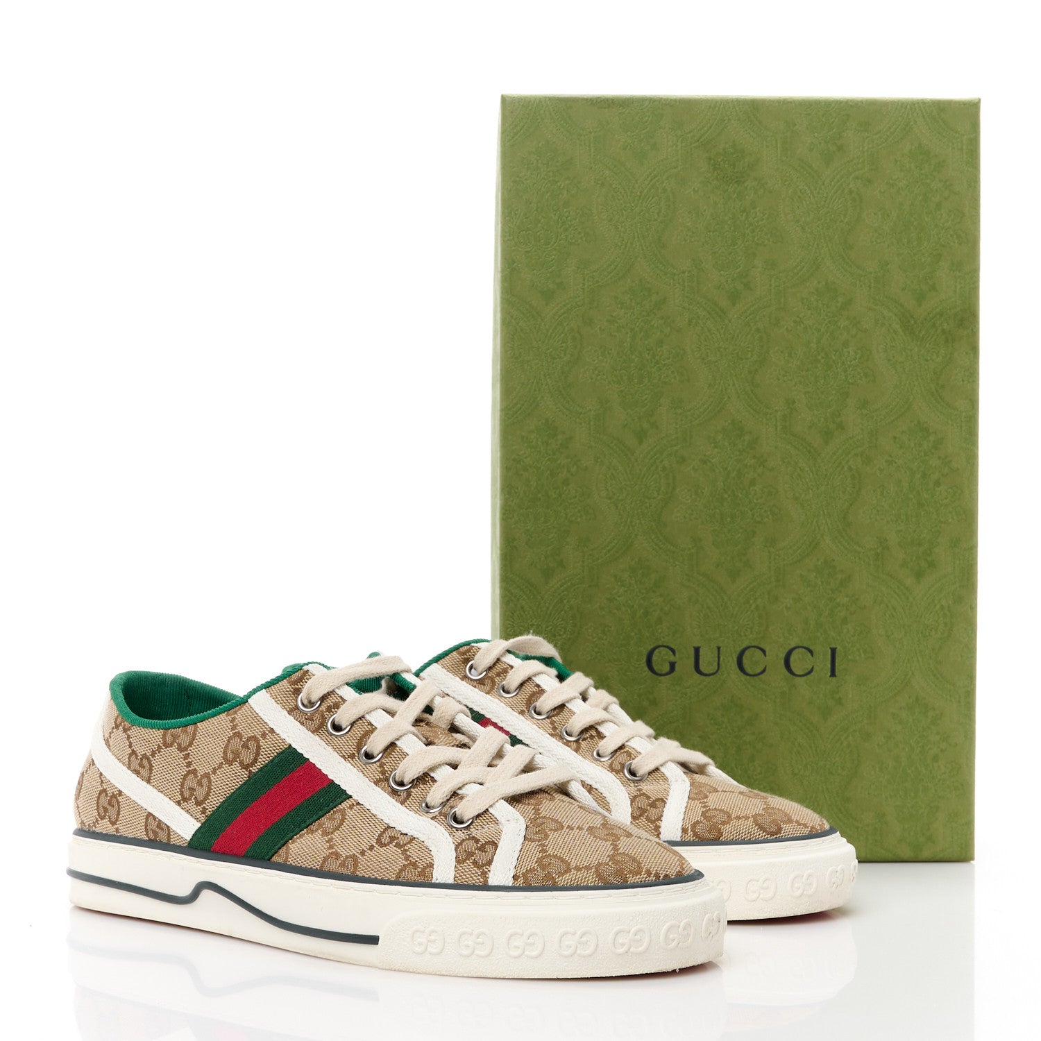 Gucci GG Monogram Web Womens 1977 Tennis Sneakers 38.5 Beige Ebony Mystic White 8 of 8