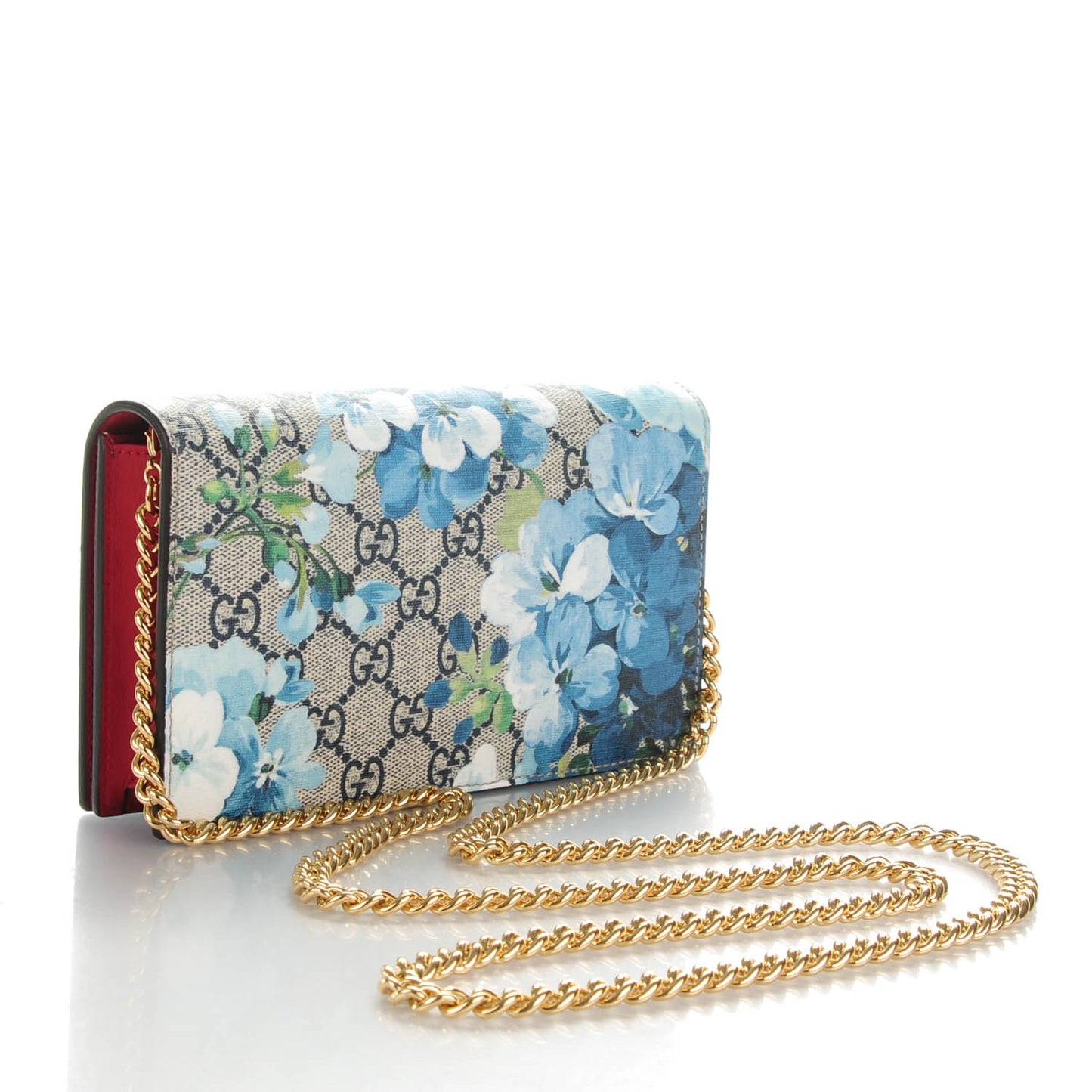 GG Supreme Monogram Blooms Chain Wallet Blue