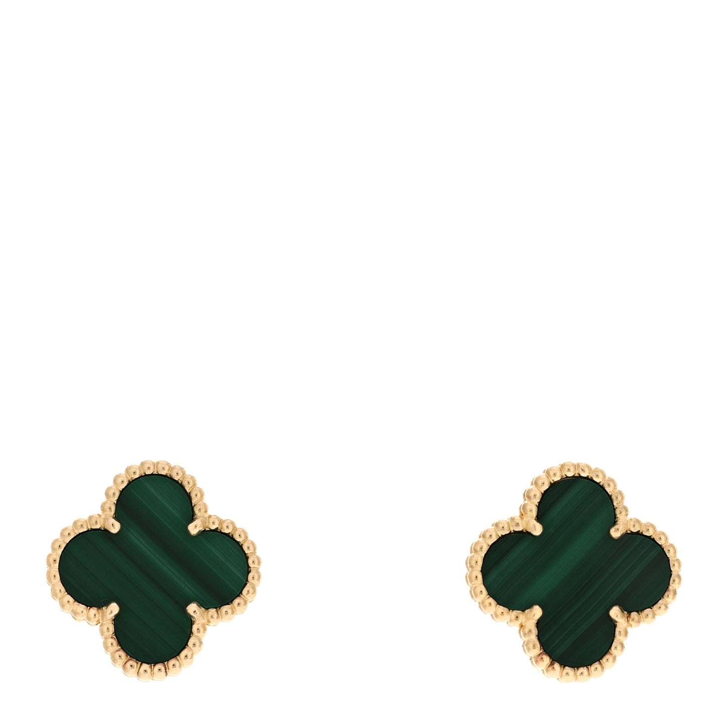 18K Yellow Gold Malachite Vintage Alhambra Earrings
