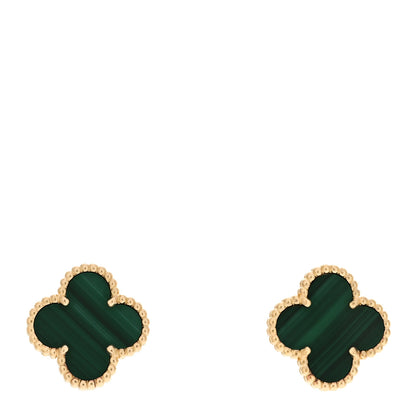 Van Cleef & Arpels 18K Yellow Gold Malachite Vintage Alhambra Earrings 1 of 5