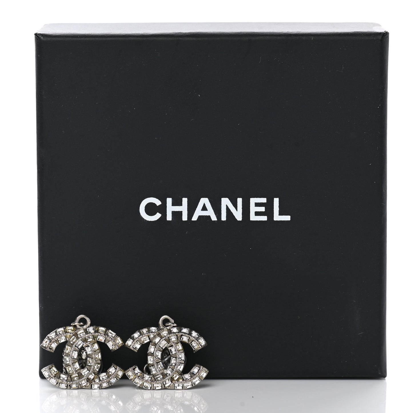 Baguette Crystal CC Drop Earrings Silver