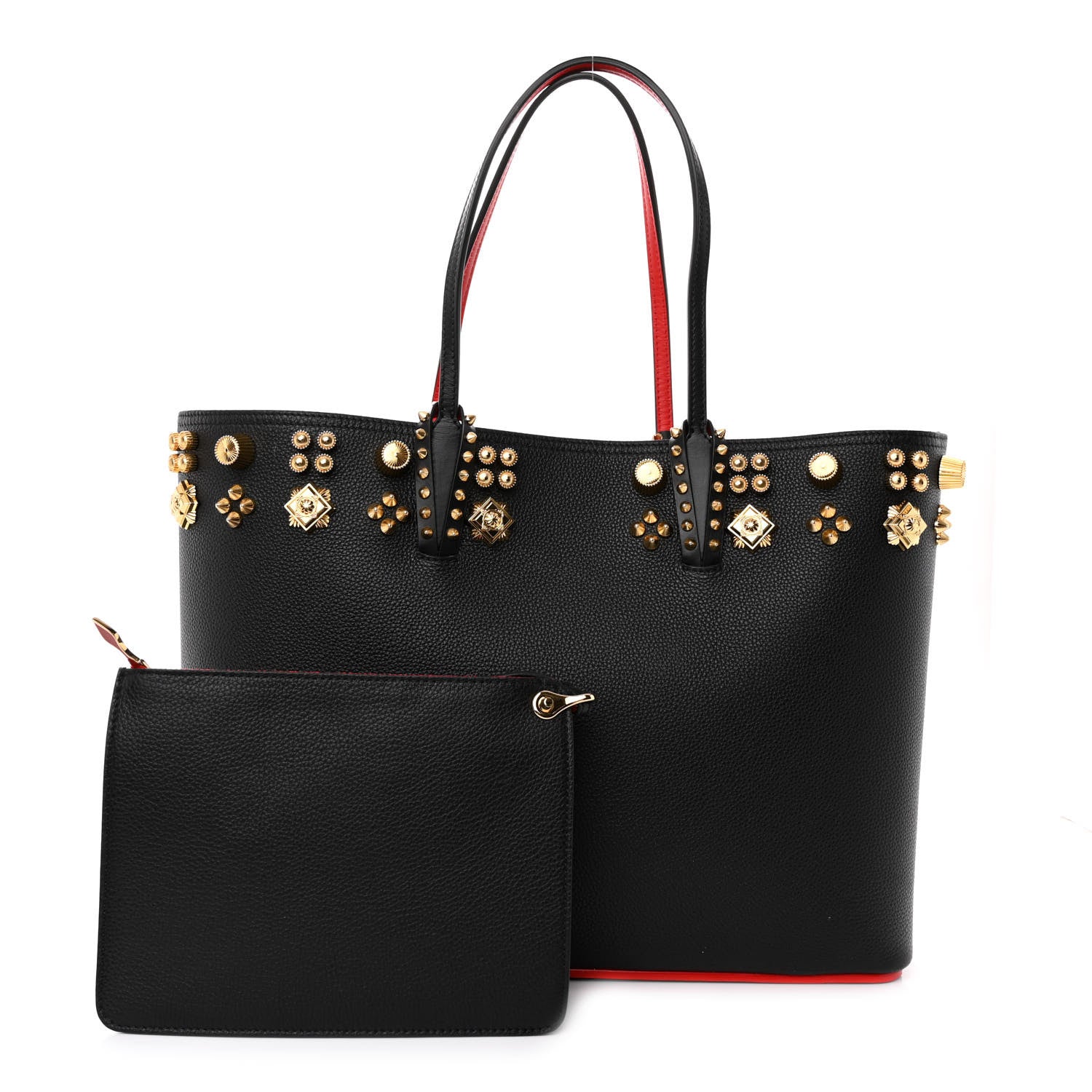 Christian Louboutin Calfskin Empire Spike Studded East West Cabata Tote Black Gold 1 of 10