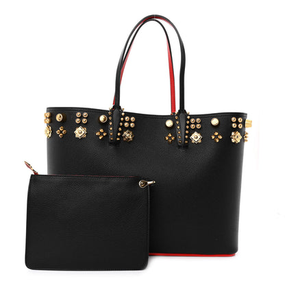 Christian Louboutin Calfskin Empire Spike Studded East West Cabata Tote Black Gold 1 of 10