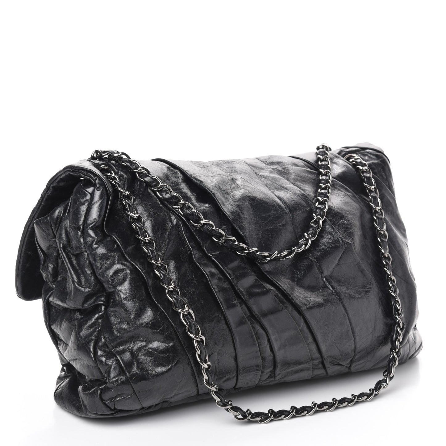 Glazed Calfskin Twisted Maxi Flap Black
