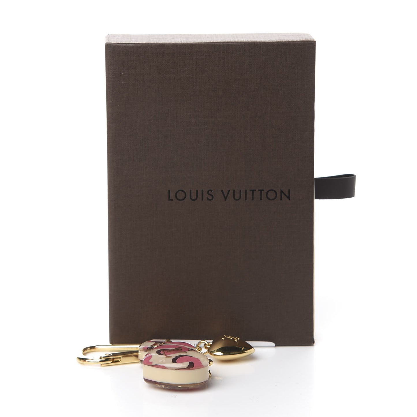 Leopard Heart Bag Charm Key Holder Blanc Corail