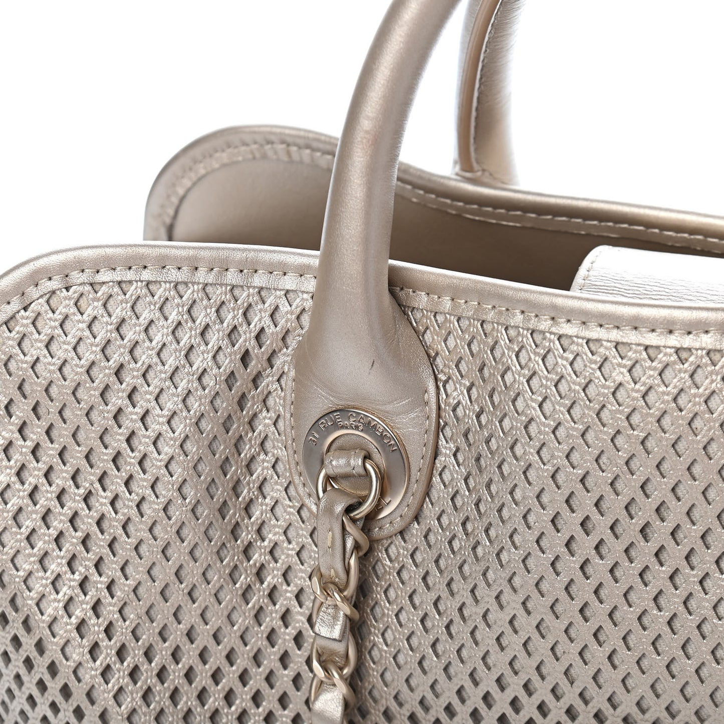 Metallic Calfskin Perforated Up In The Air Tote Gold