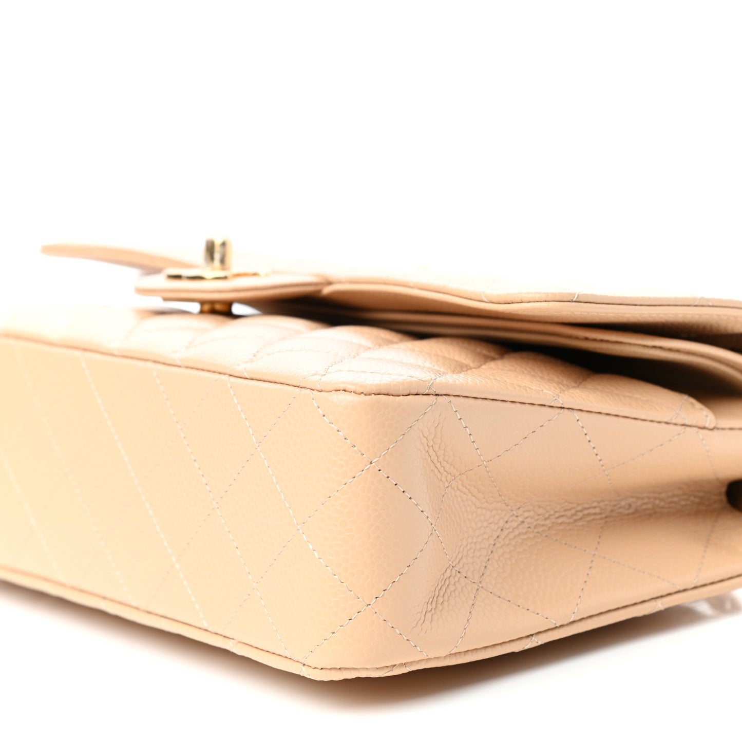 Caviar Quilted Medium Double Flap Beige