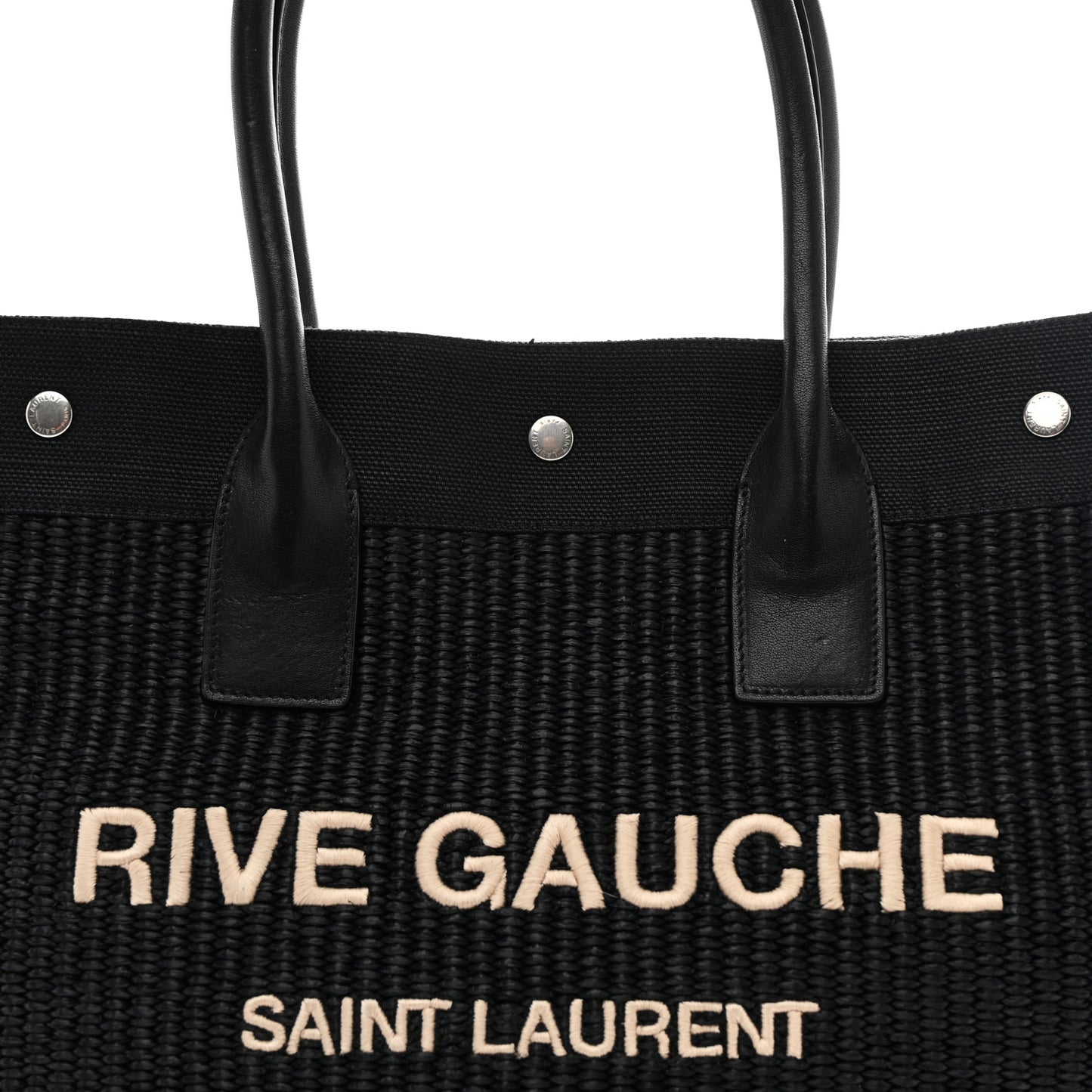 Raffia Linen Calfskin Rive Gauche Tote Black