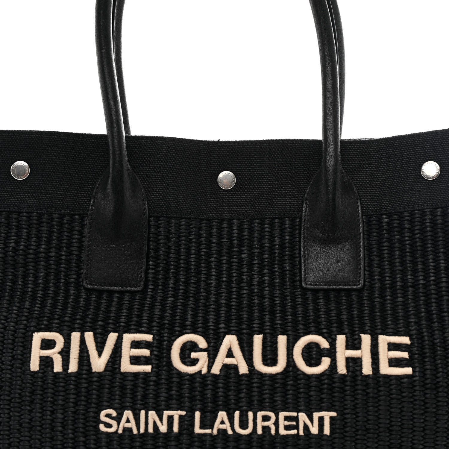 Saint Laurent Raffia Linen Calfskin Rive Gauche Tote Black 8 of 10