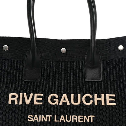 Saint Laurent Raffia Linen Calfskin Rive Gauche Tote Black 8 of 10