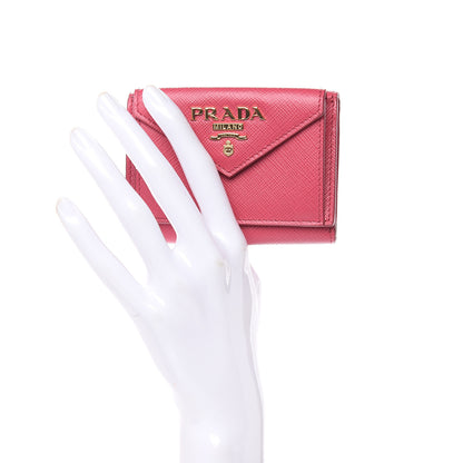 Prada Saffiano Metal Small Tri-Fold Wallet Peonia 2 of 6