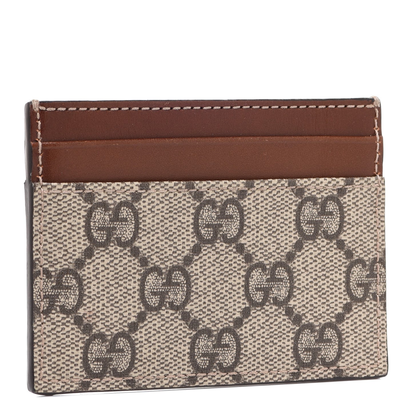 GG Supreme Monogram Calfskin Card Holder Beige Ebony Cuir