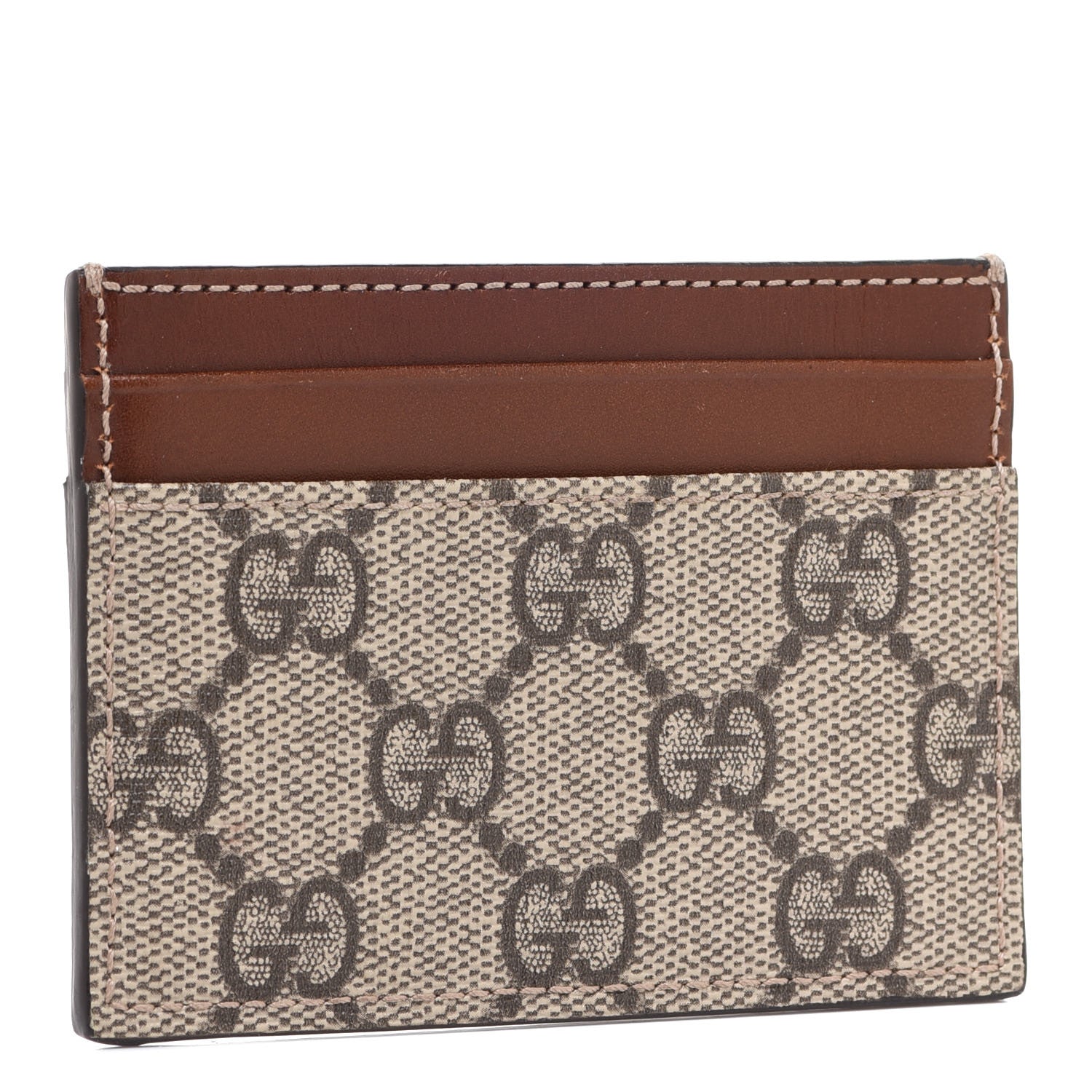 Gucci GG Supreme Monogram Calfskin Card Holder Beige Ebony Cuir 3 of 6
