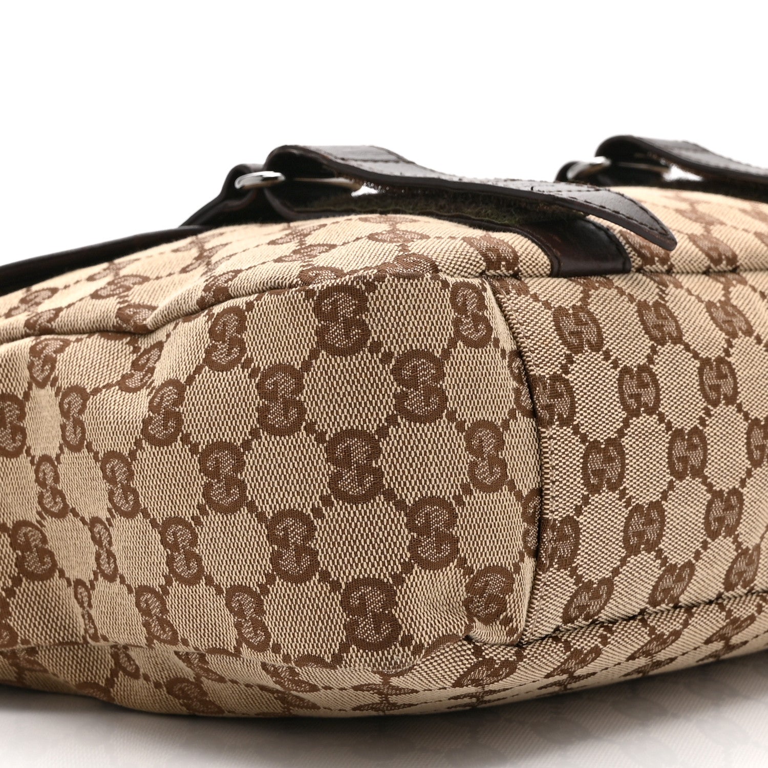 Gucci Monogram Medium Double Buckle Flap Messenger Bag Beige Dark Brown 9 of 14
