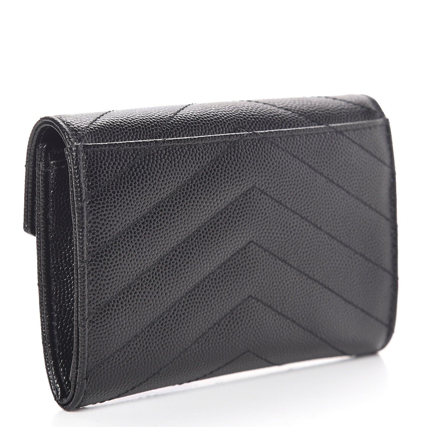 Saint Laurent Grain De Poudre Matelasse Chevron Small Monogram Envelope Wallet Black 3 of 8