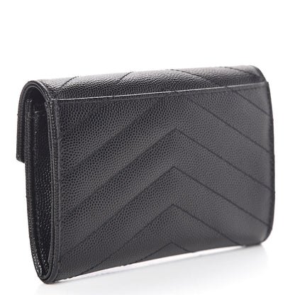 Saint Laurent Grain De Poudre Matelasse Chevron Small Monogram Envelope Wallet Black 3 of 8